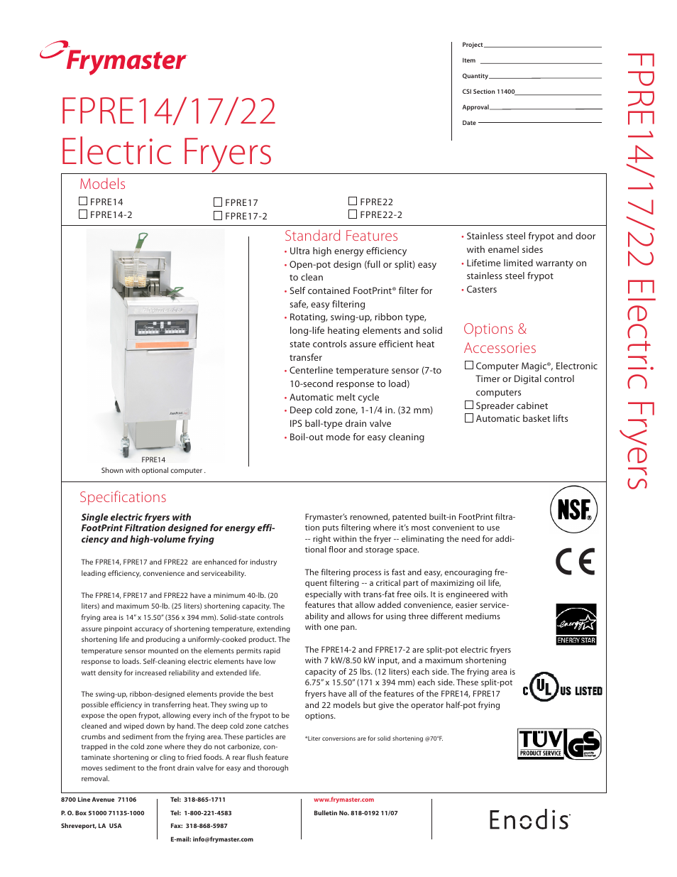 Frymaster FPRE17 User Manual | 2 pages