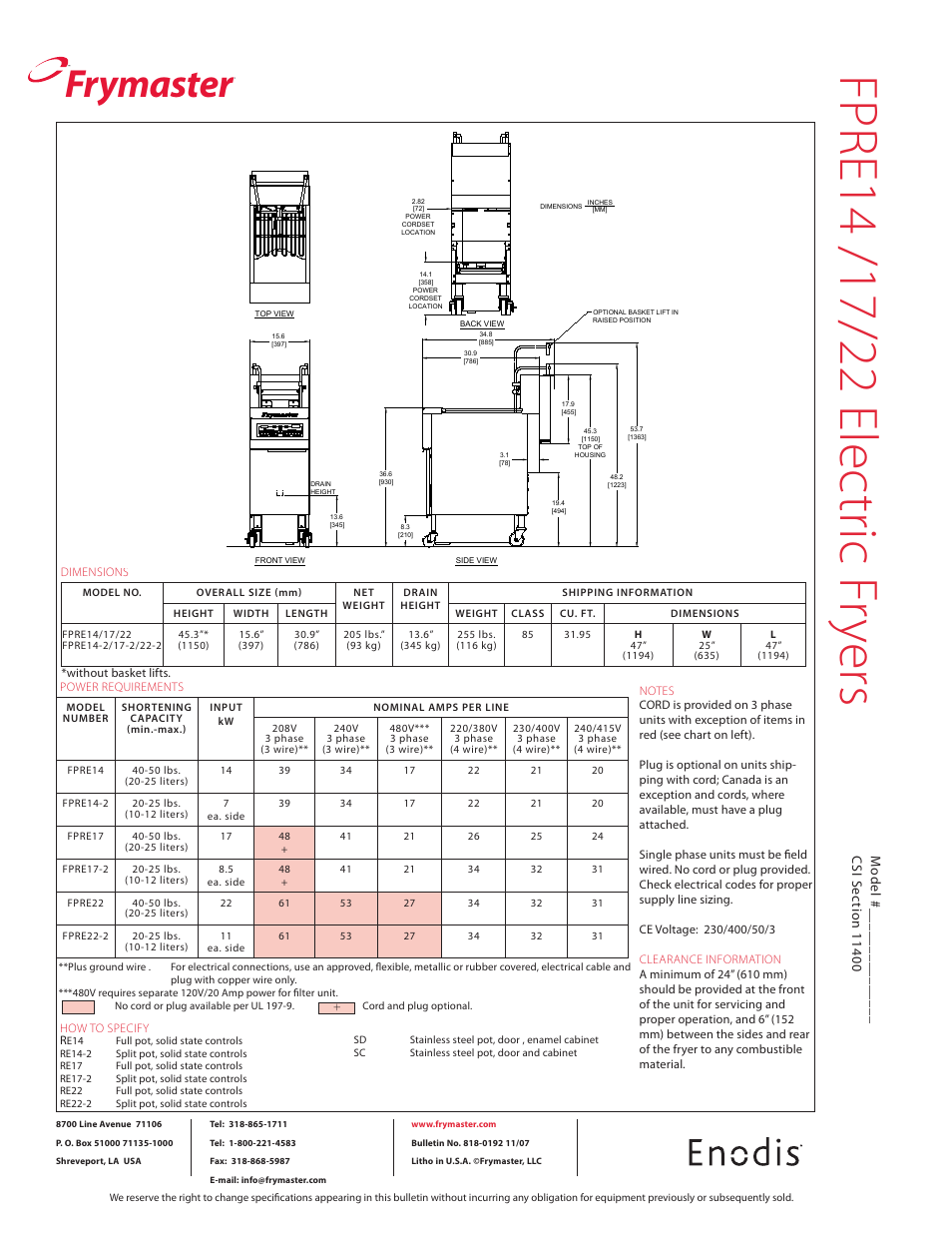 Frymaster | Frymaster FPRE17 User Manual | Page 2 / 2