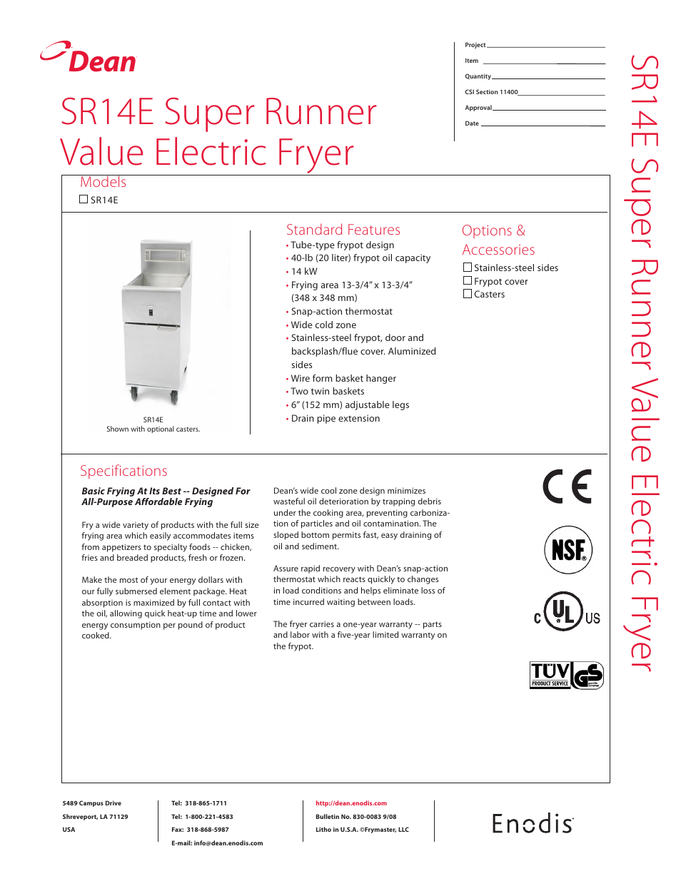 Frymaster SR14E User Manual | 2 pages