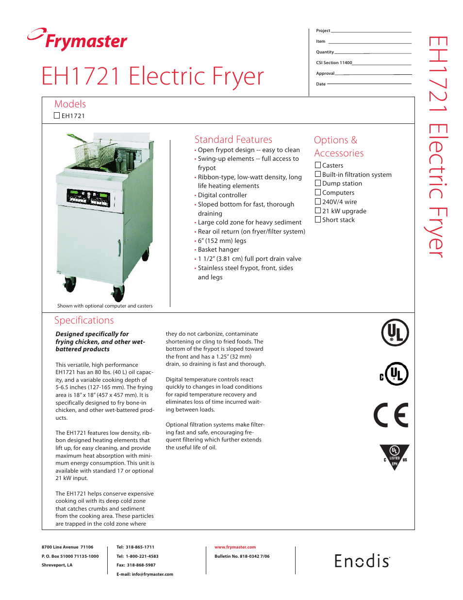 Frymaster EH1721 User Manual | 2 pages