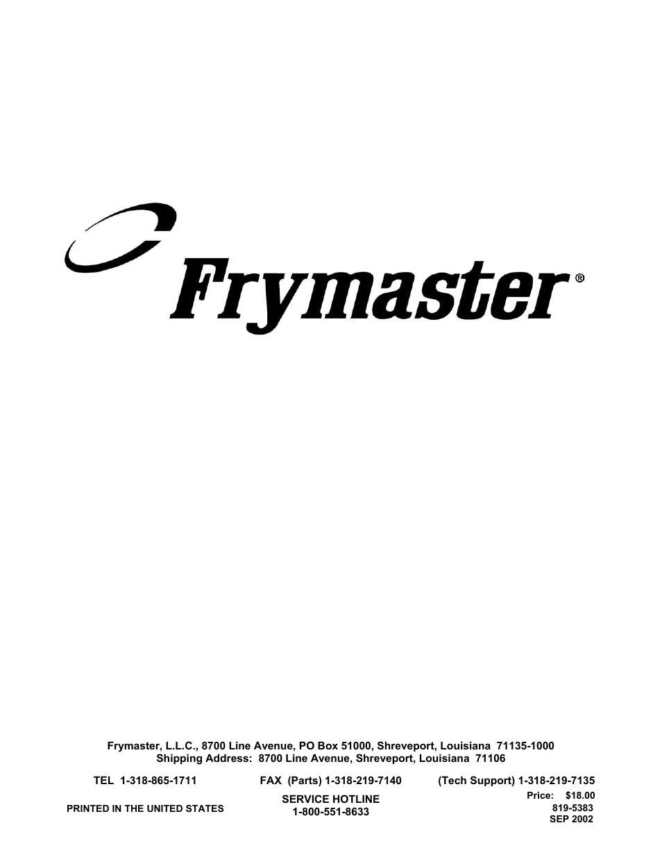 Frymaster 47 Series User Manual | Page 44 / 44