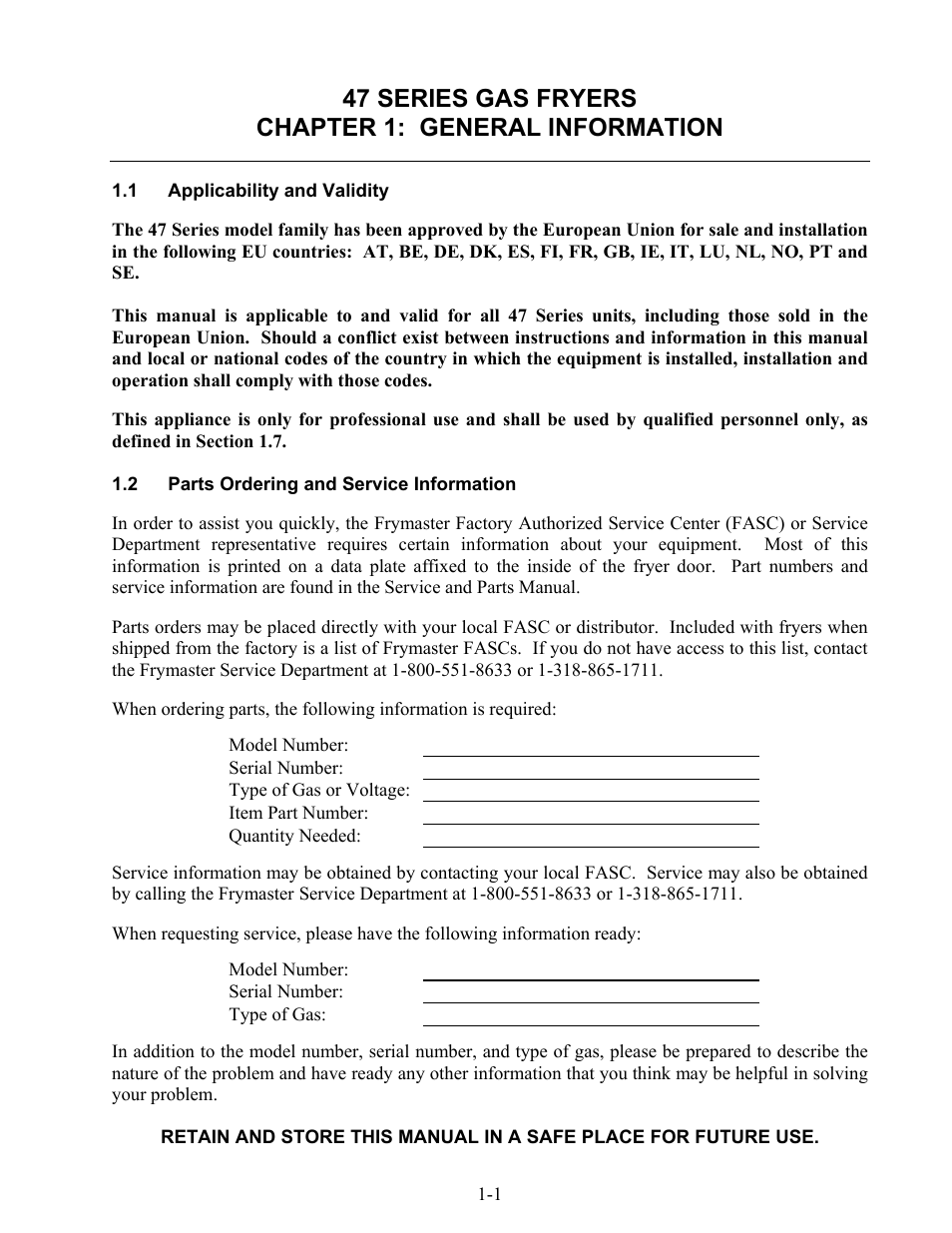 Frymaster 47 Series User Manual | Page 5 / 44