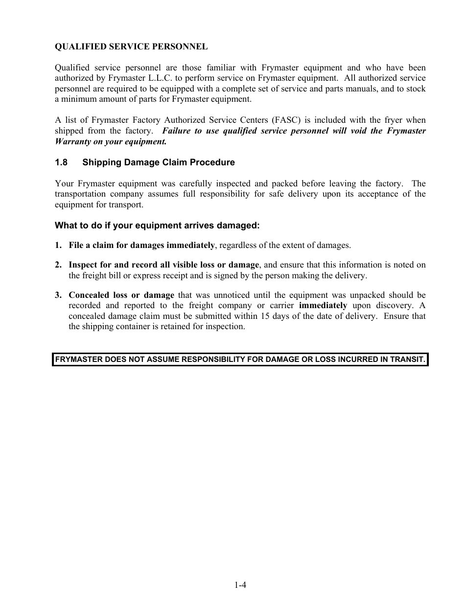 Frymaster 47 Series User Manual | Page 8 / 44