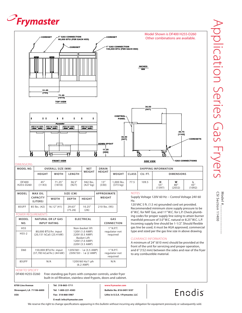 App lic ati on s eri es g as fr ye rs, Frymaster | Frymaster HD60G User Manual | Page 2 / 2