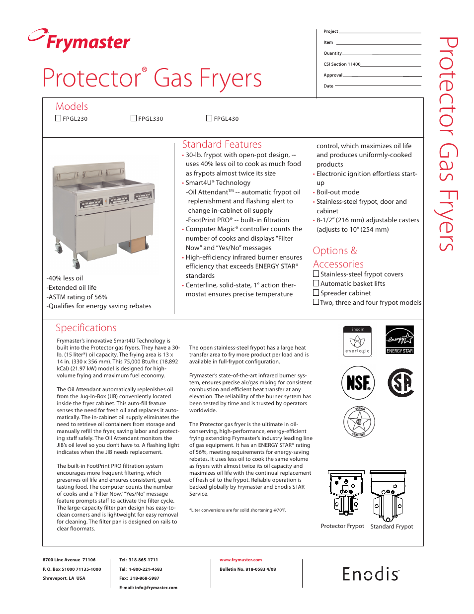 Frymaster FPGL330 User Manual | 2 pages