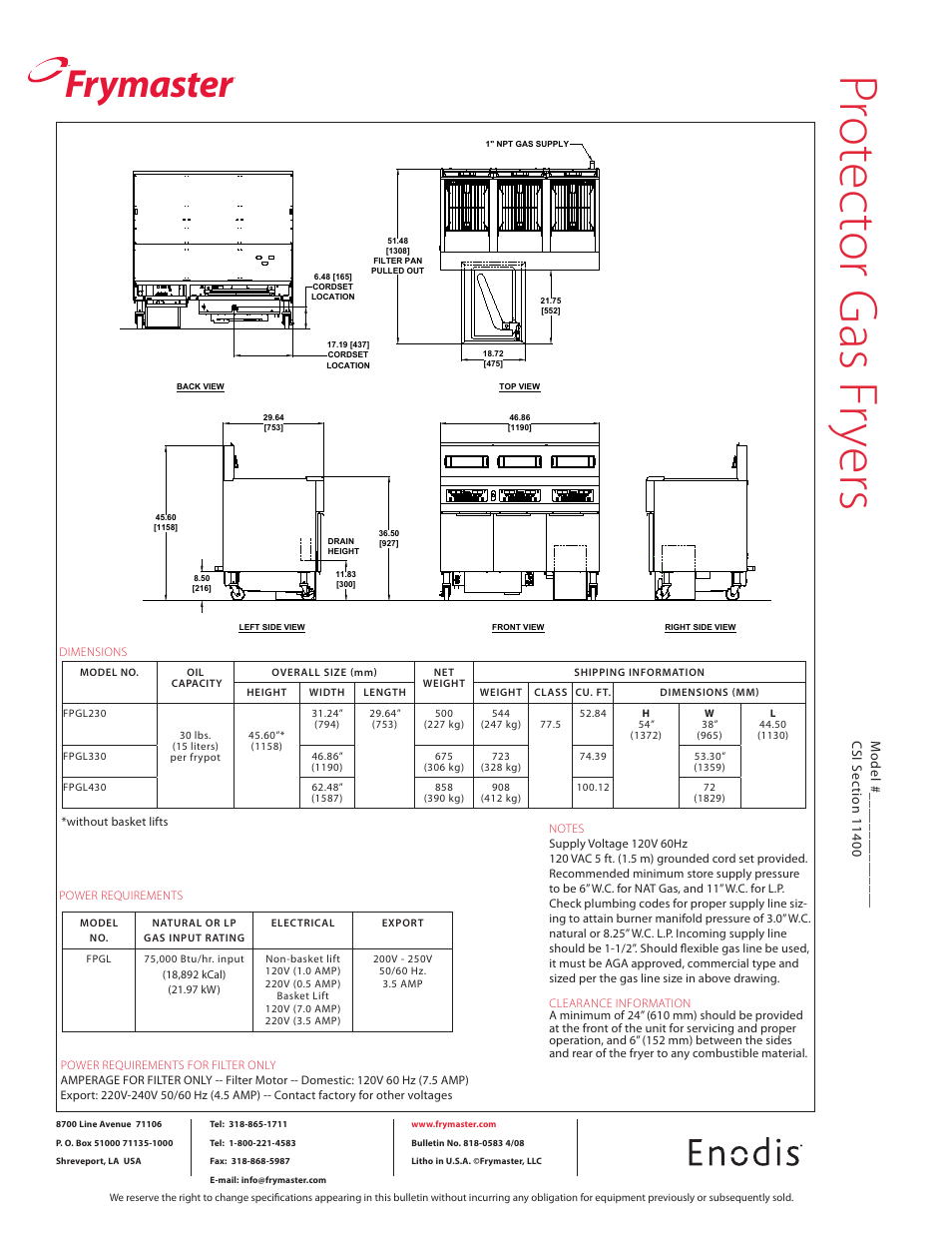 Pro te cto r g as fr ye rs, Frymaster | Frymaster FPGL330 User Manual | Page 2 / 2