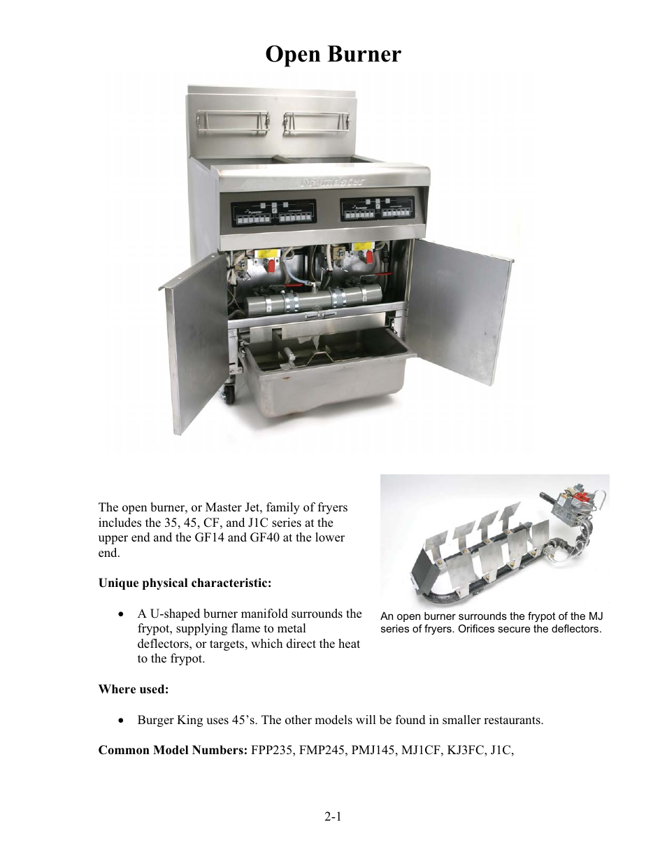 Open burner | Frymaster h50 User Manual | Page 12 / 72