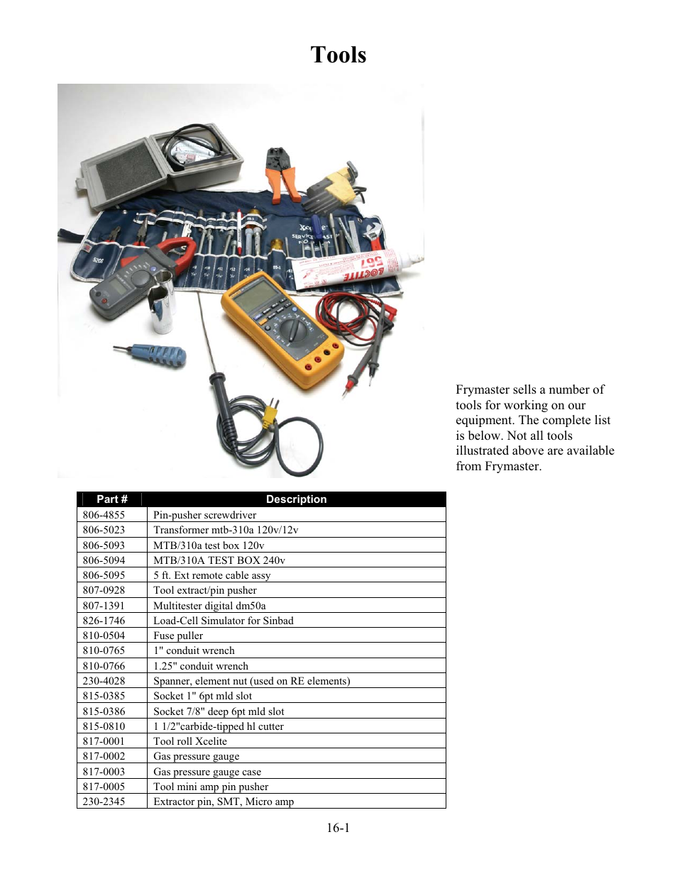 Tools | Frymaster h50 User Manual | Page 70 / 72