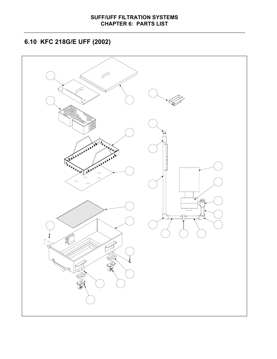 Suff/uff filtration systems chapter 6: parts list | Frymaster Single Under Fryer Filter (SUFF) User Manual | Page 48 / 54