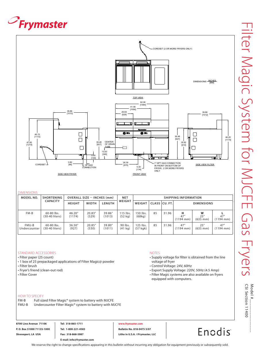 Frymaster | Frymaster FMU-B User Manual | Page 2 / 2