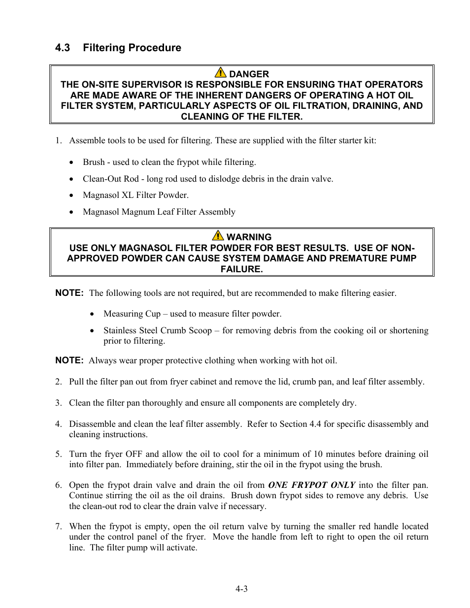 3 filtering procedure | Frymaster Dean 2424E User Manual | Page 20 / 30