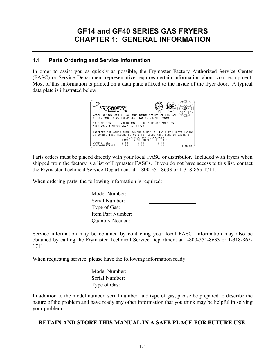 Frymaster GF14 User Manual | Page 5 / 26