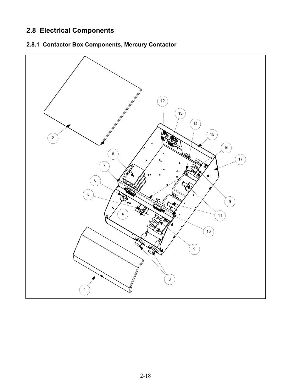 8 electrical components, 1 contactor box components, mercury contactor | Frymaster H17 User Manual | Page 58 / 86