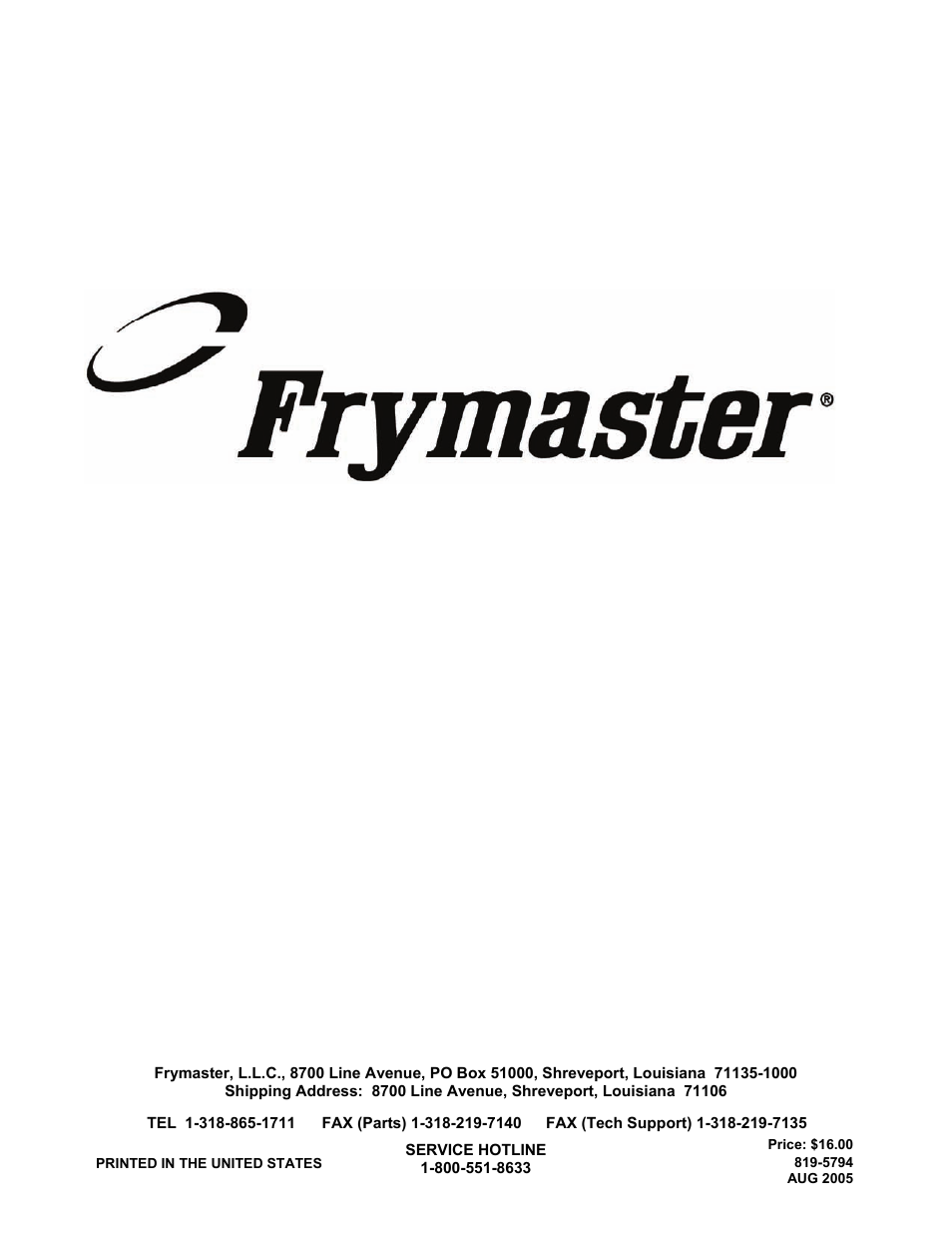 Frymaster H17 User Manual | Page 86 / 86