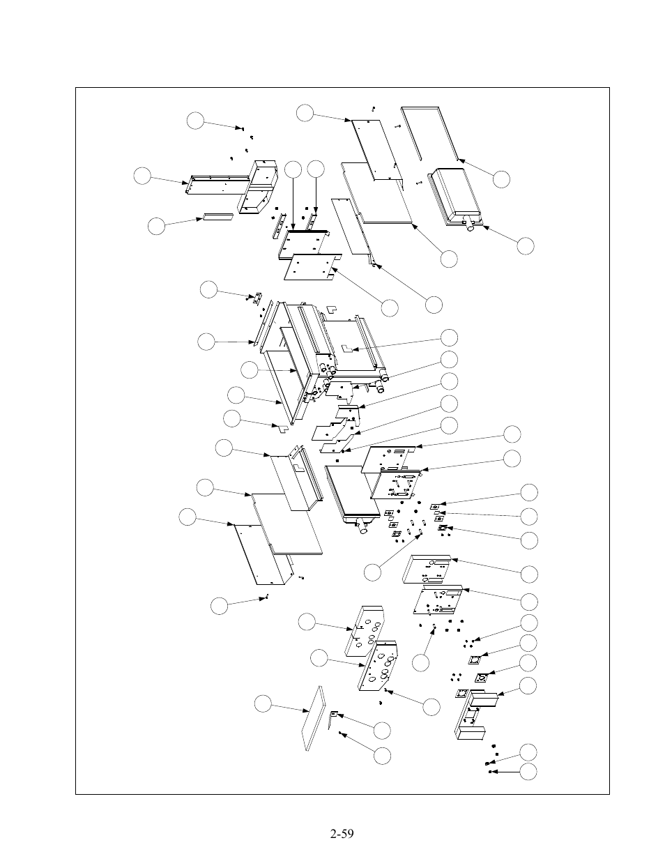 3 dual vat frypot assembly, component parts, See page 2- 58 f o r p/ n’ s | Frymaster H50 Series User Manual | Page 122 / 138