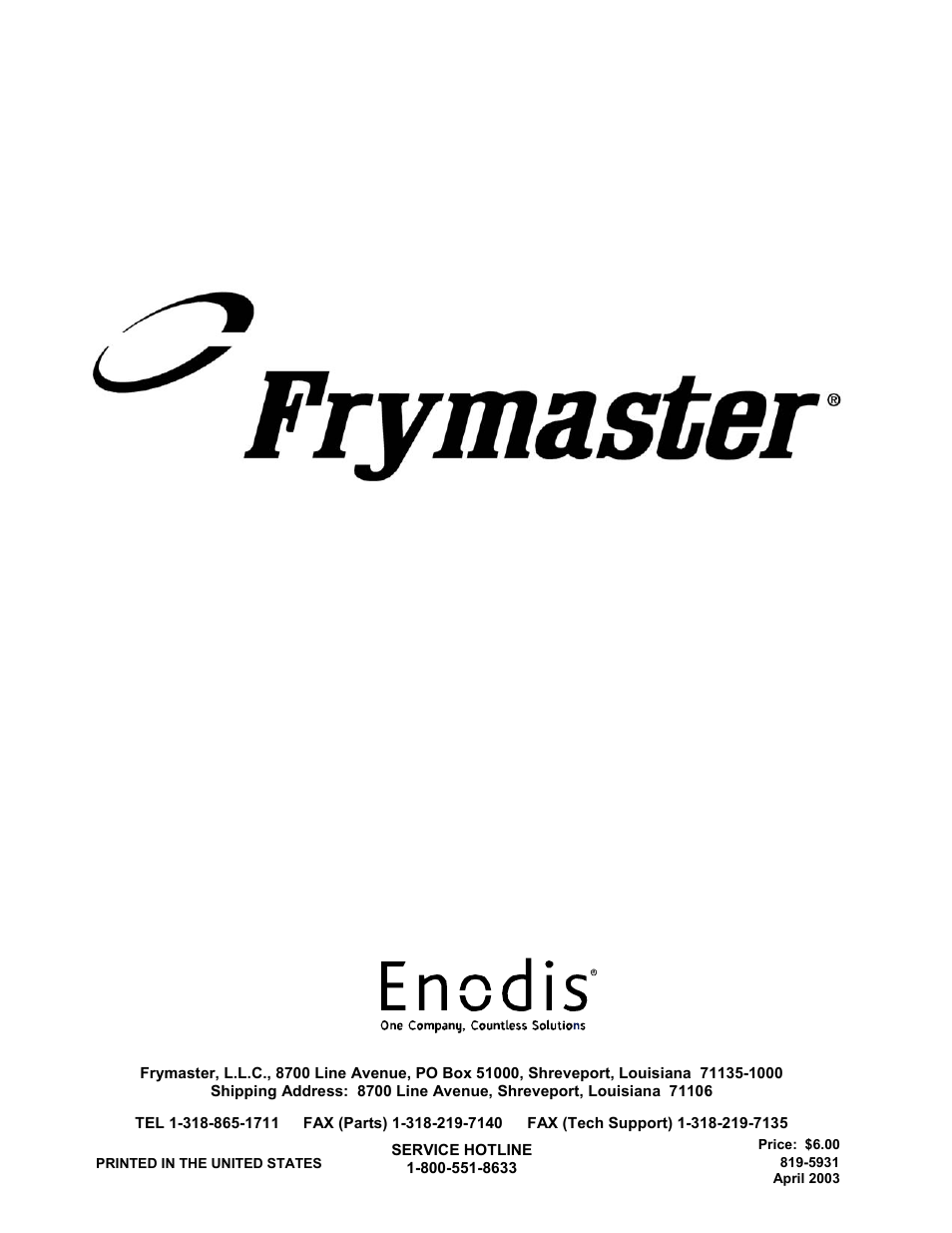 Frymaster Heated Pass Through none User Manual | Page 12 / 12