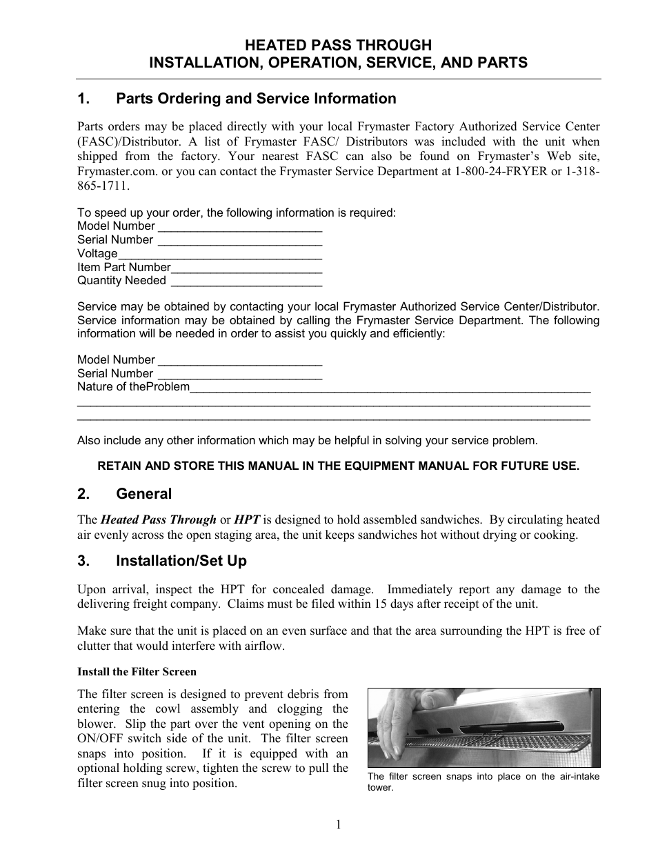Frymaster Heated Pass Through none User Manual | Page 2 / 12