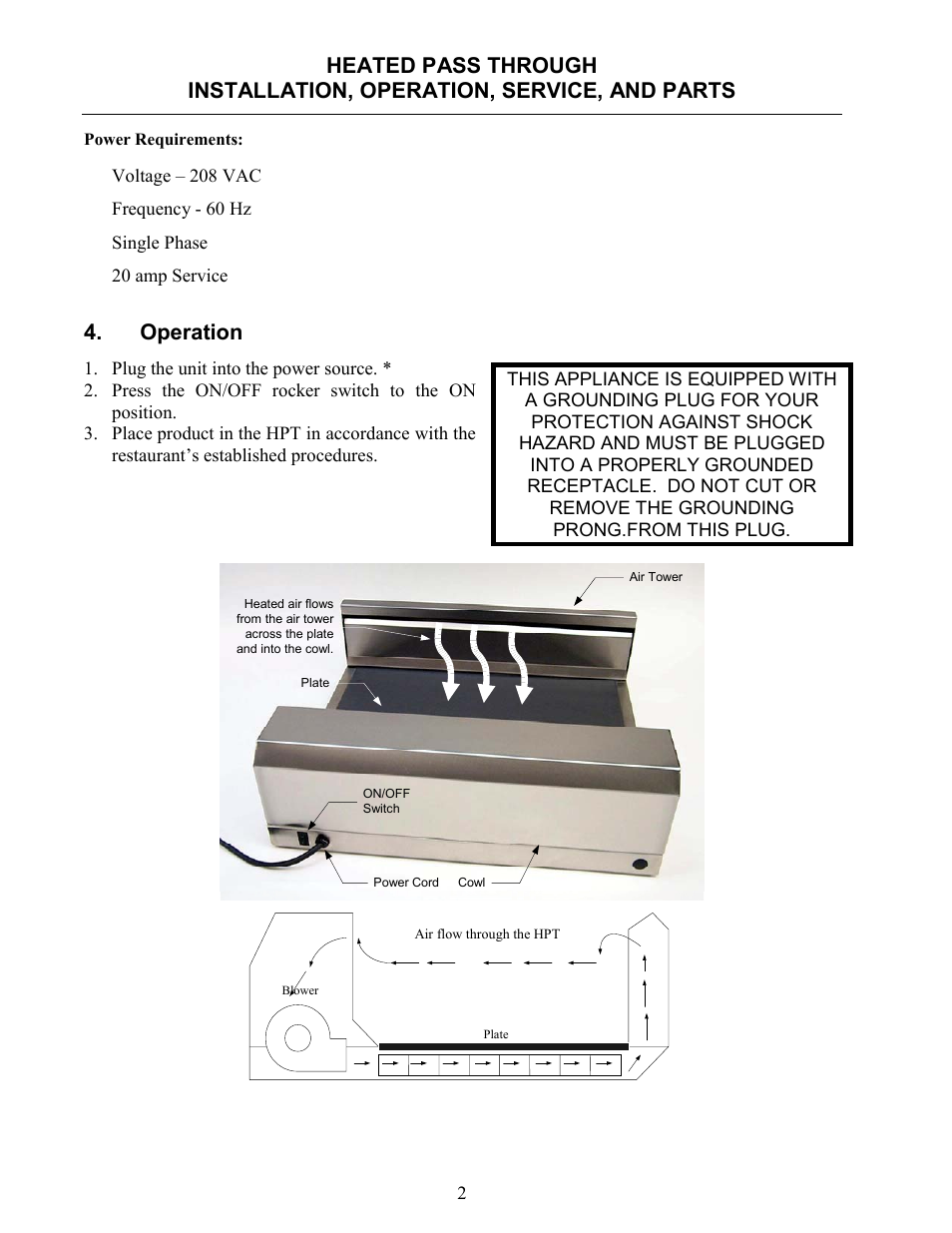 Operation | Frymaster Heated Pass Through none User Manual | Page 3 / 12