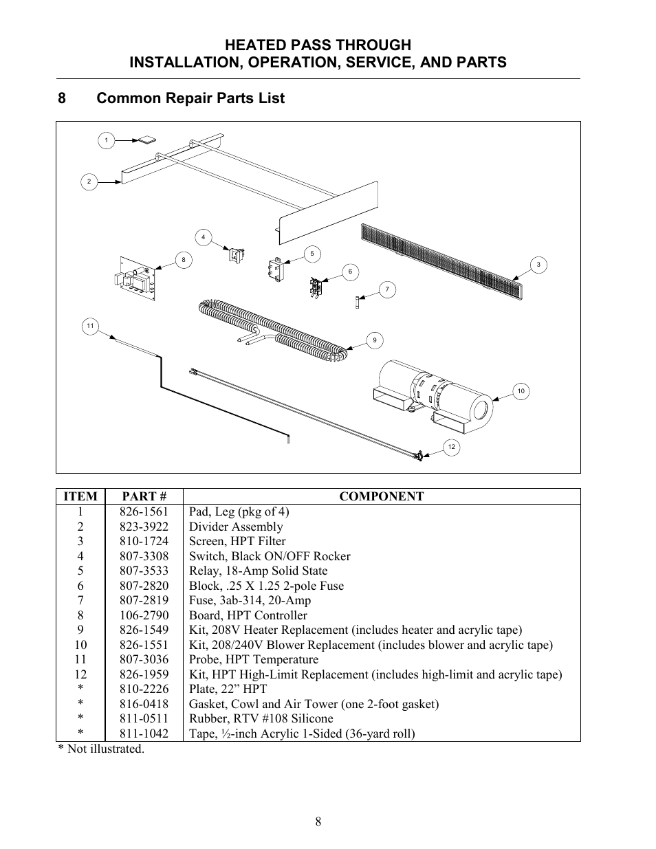 8common repair parts list | Frymaster Heated Pass Through none User Manual | Page 9 / 12