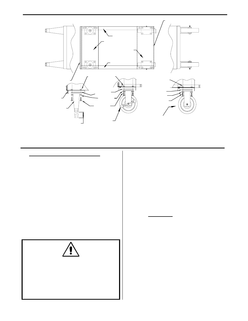 Leg and caster installations figure 3-1, 3 leveling, Warning | Frymaster Cool Zone Electric Fryer User Manual | Page 8 / 20