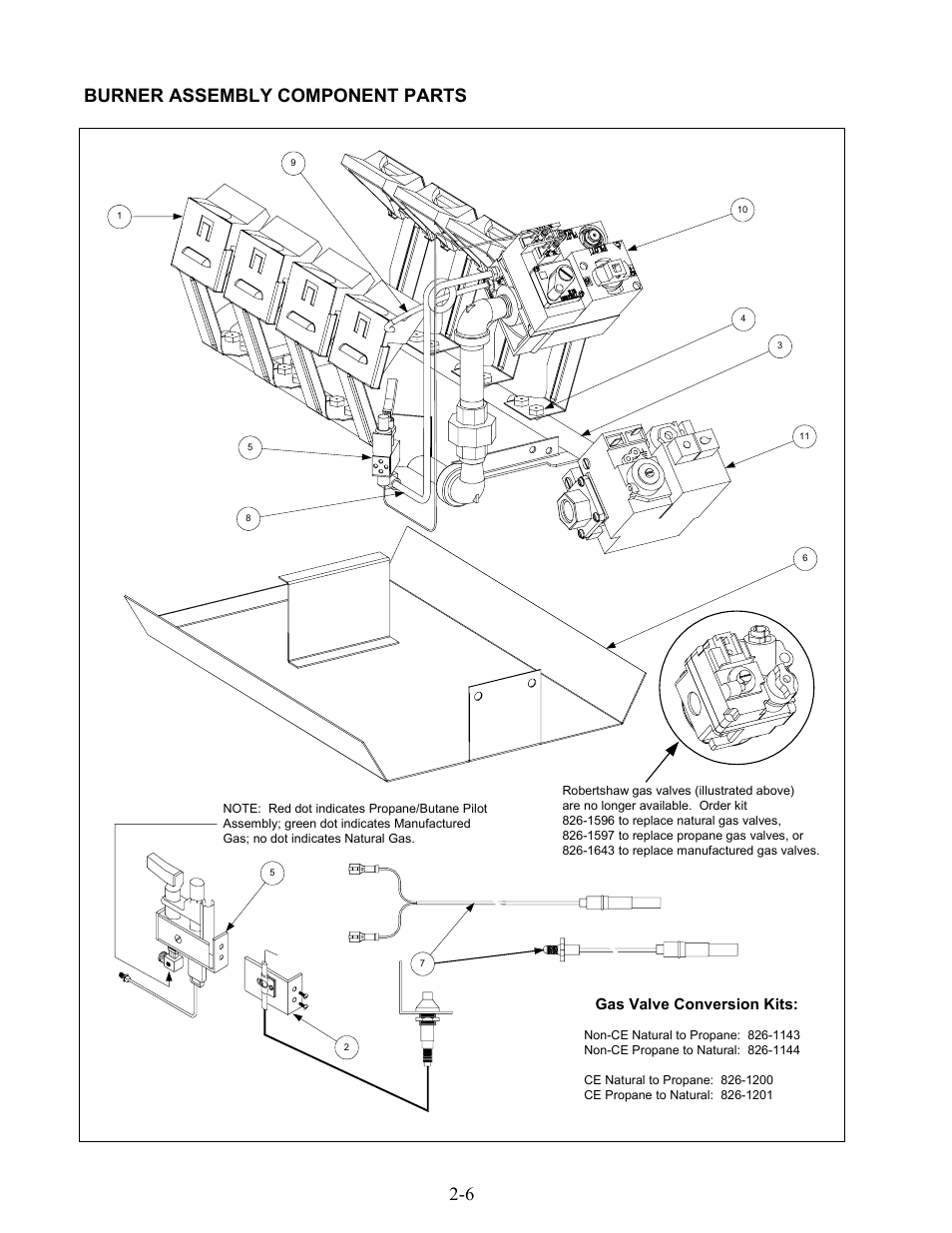 6 burner assembly component parts, Gas valve conversion kits | Frymaster 45 Series User Manual | Page 54 / 86
