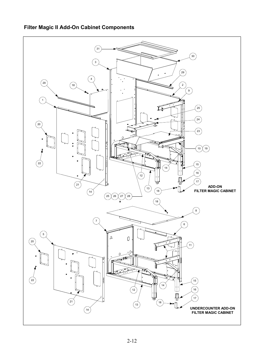 12 filter magic ii add-on cabinet components | Frymaster 45 Series User Manual | Page 60 / 86