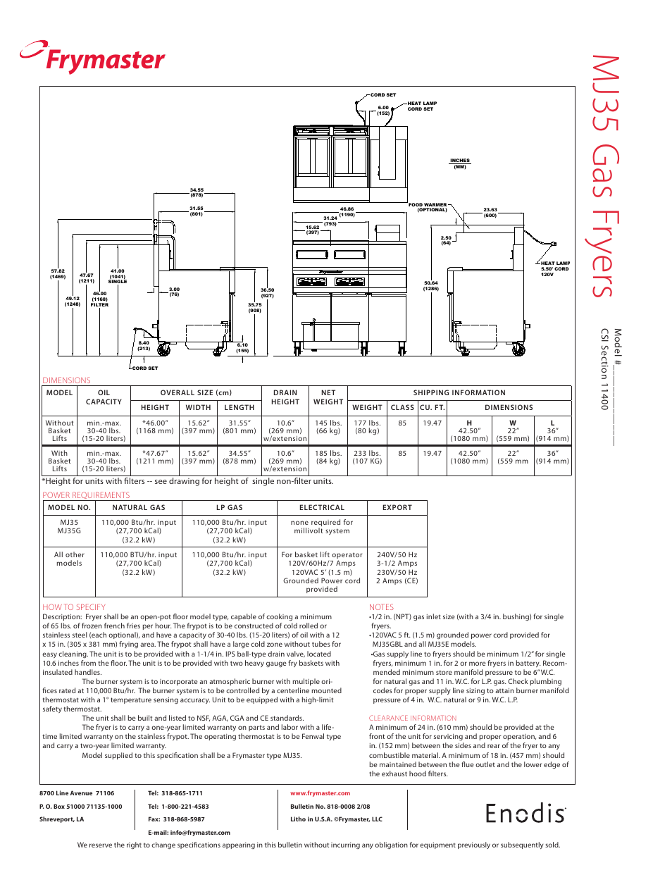 Mj3 5 g as fr ye rs, Frymaster | Frymaster MJ35G User Manual | Page 2 / 2