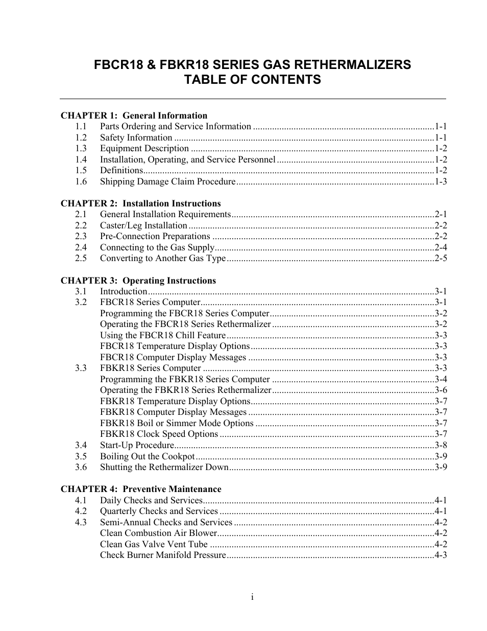 Frymaster Gas Rethermalizers FBKR18 Series User Manual | Page 4 / 60