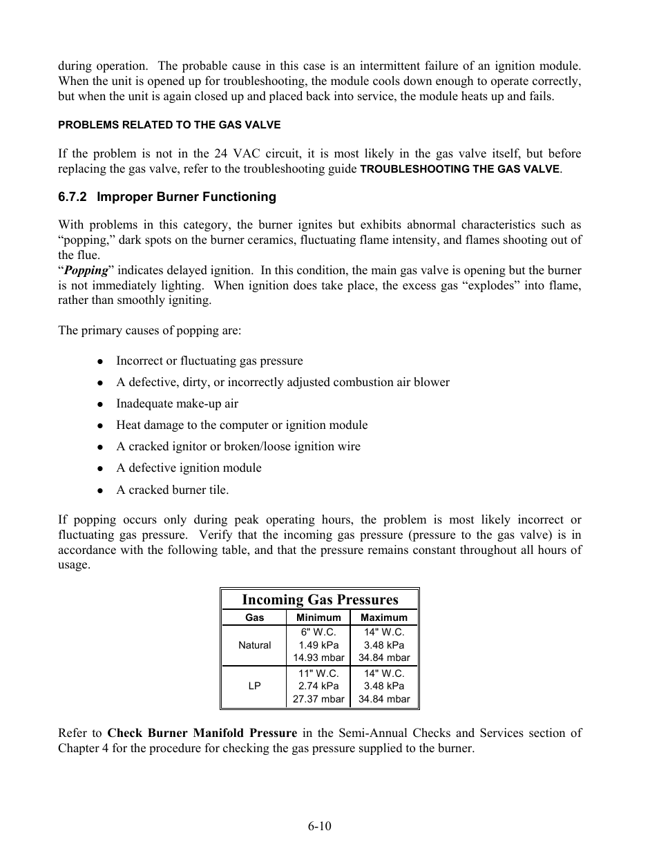 Incoming gas pressures | Frymaster Gas Rethermalizers FBKR18 Series User Manual | Page 43 / 60