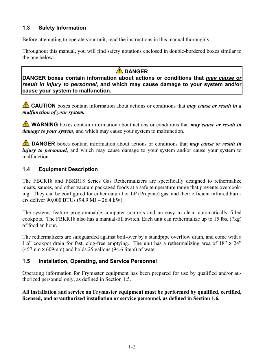 Frymaster Gas Rethermalizers FBKR18 Series User Manual | Page 7 / 60