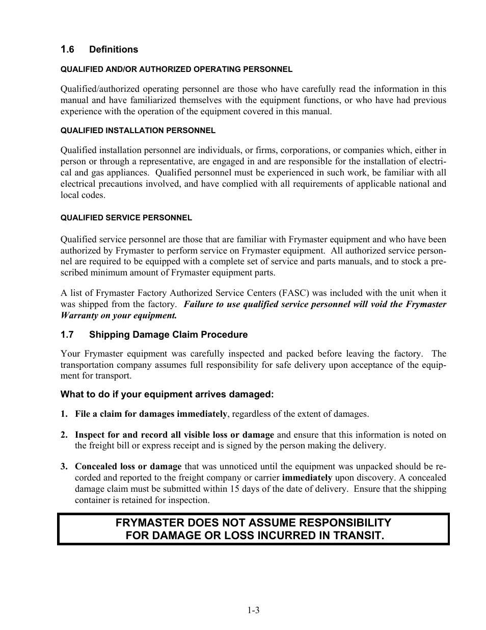 Frymaster Gas Rethermalizers FBKR18 Series User Manual | Page 8 / 60
