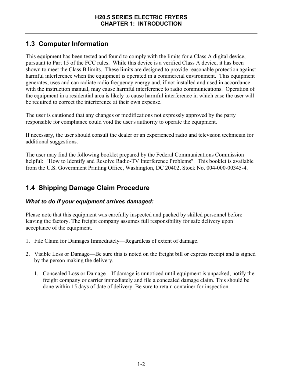 Frymaster H20.5 SERIES User Manual | Page 6 / 42