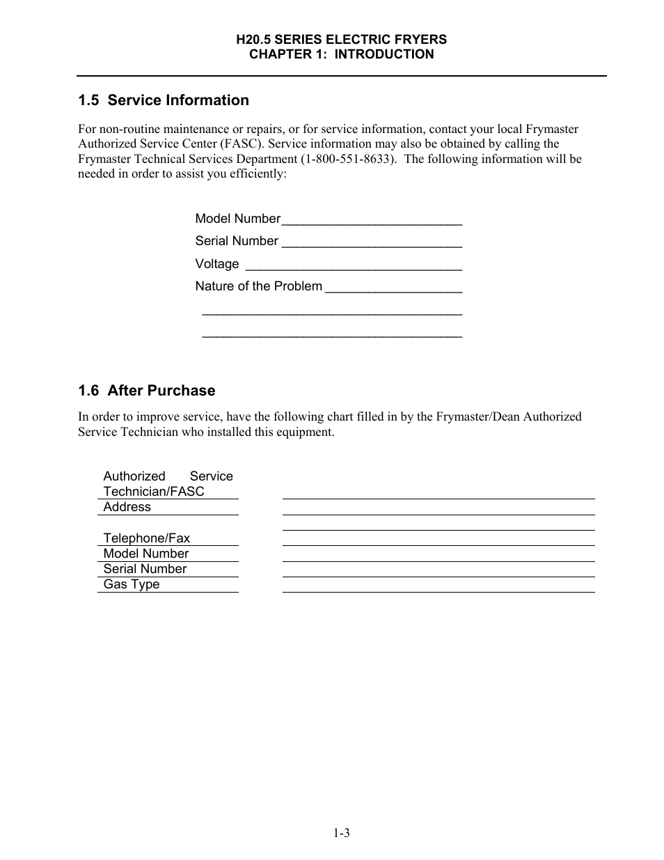 5 service information, 6 after purchase | Frymaster H20.5 SERIES User Manual | Page 7 / 42