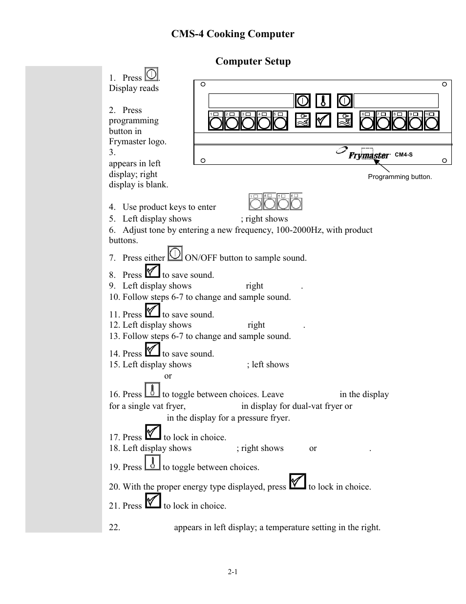 Cms-4 cooking computer, Computer setup | Frymaster cm45 s User Manual | Page 5 / 26
