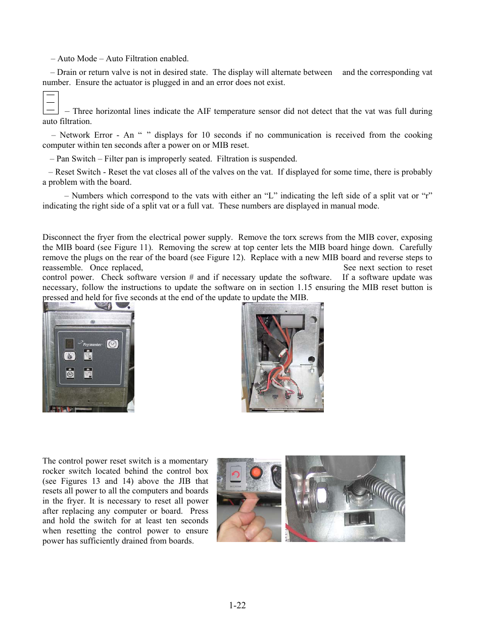 6 replacing the mib board, 7 control power reset switch | Frymaster LOV BIELA14 User Manual | Page 29 / 96