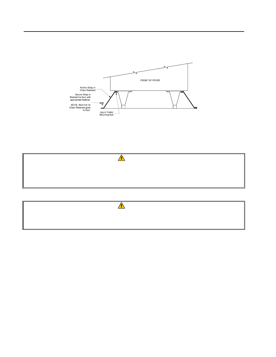 9 restraining the fryer (cont.) | Frymaster KSCF18G Series User Manual | Page 13 / 90