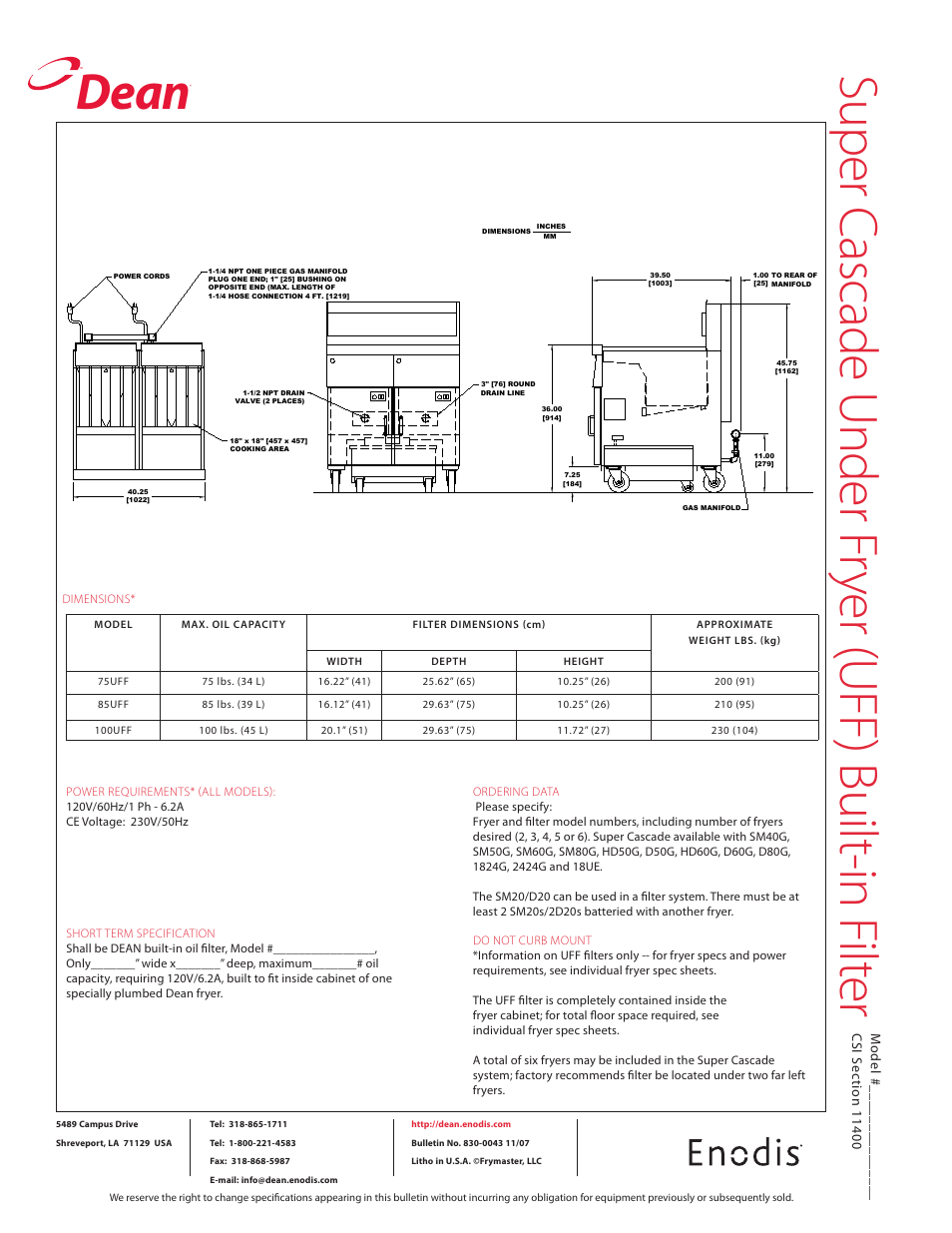 Dean | Frymaster D260GSCF User Manual | Page 2 / 2