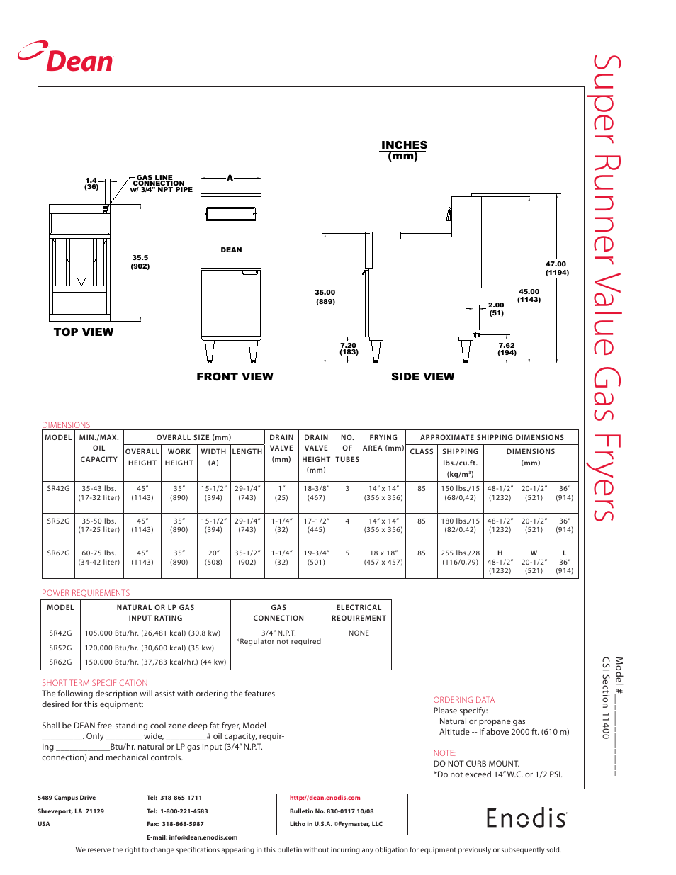 Su pe r r un ne r v alu e g as fr ye rs, Dean | Frymaster SR42G User Manual | Page 2 / 2