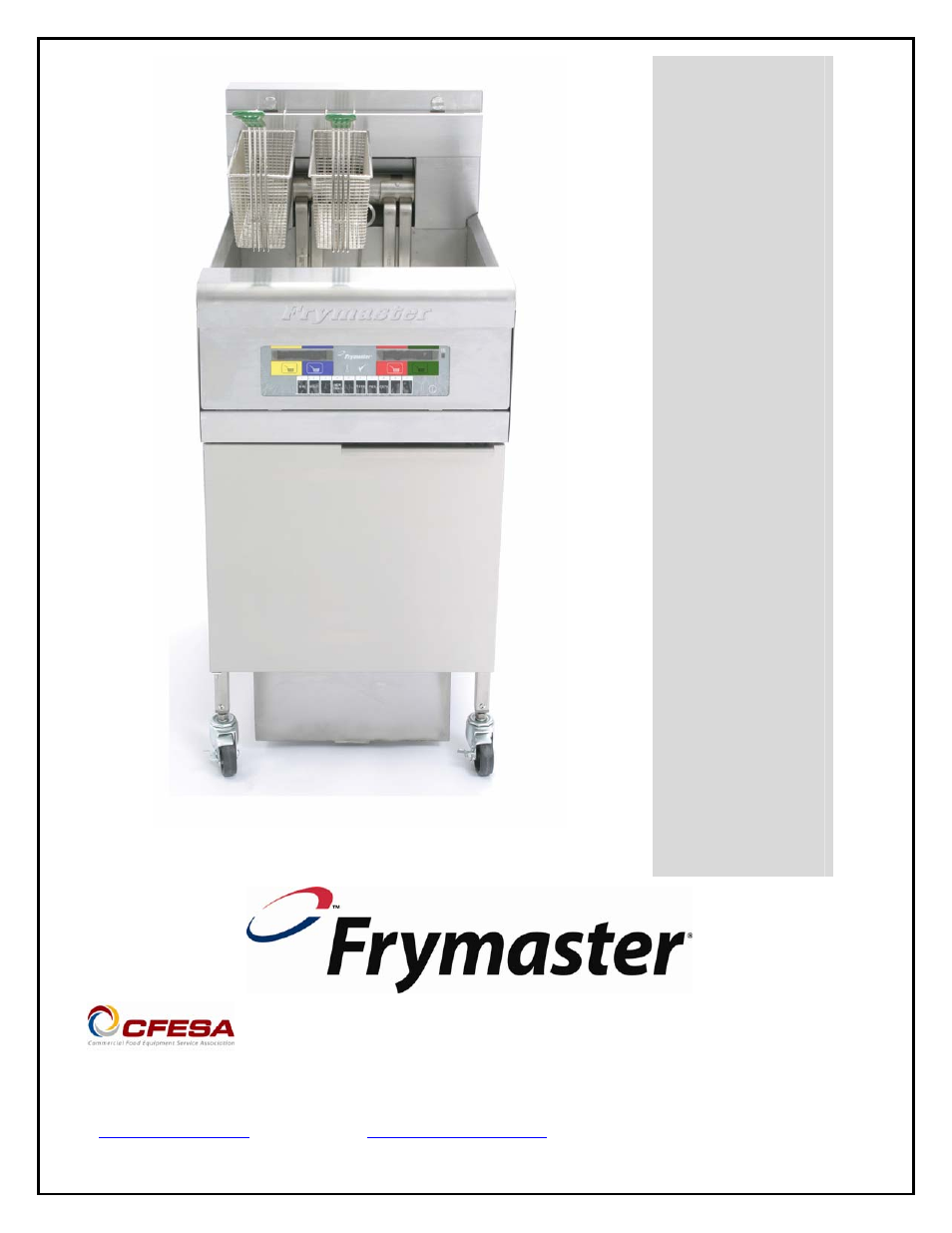 Frymaster YFPRE1817E User Manual | 32 pages