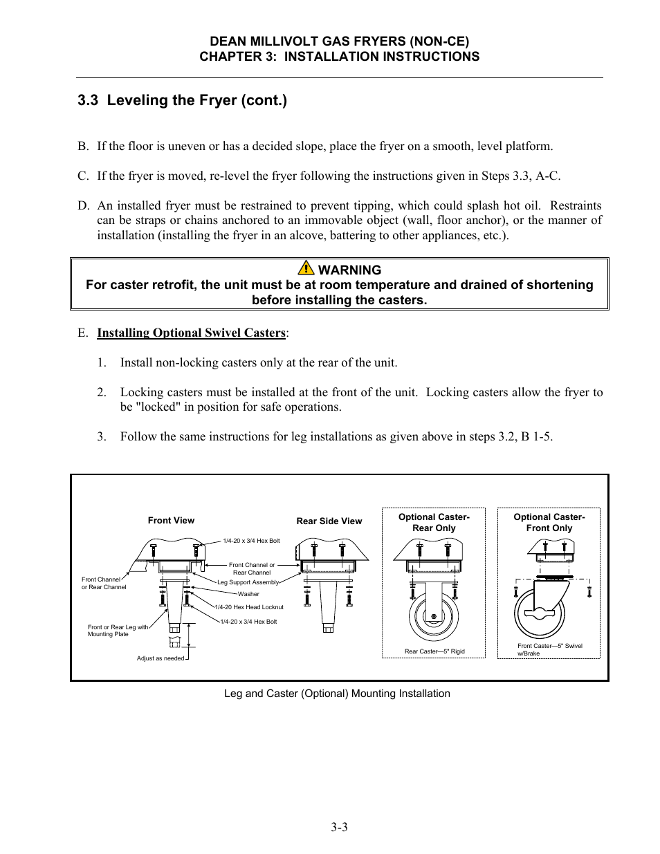 3 leveling the fryer (cont.) | Frymaster SM60 User Manual | Page 19 / 40