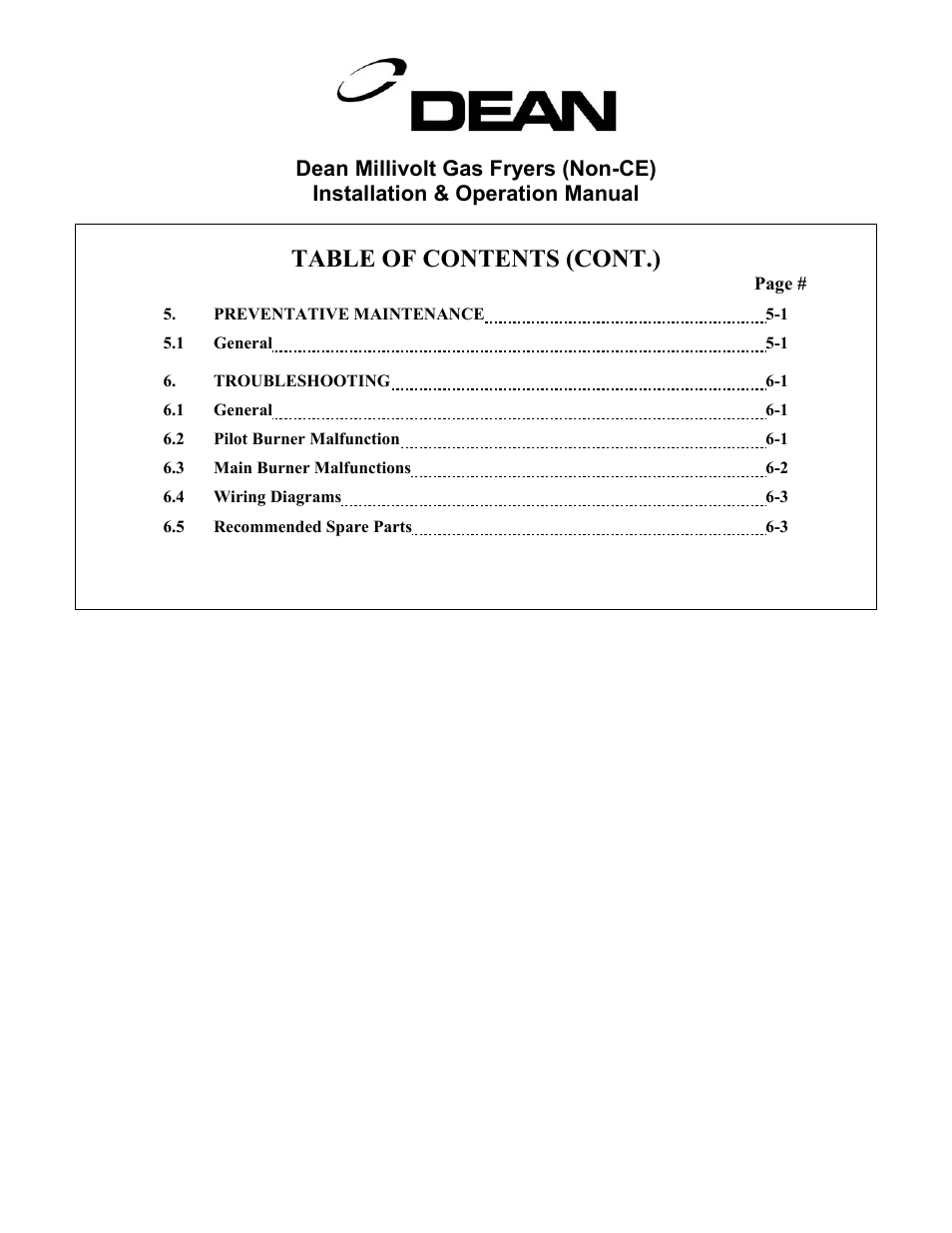 Table of contents (cont.) | Frymaster SM60 User Manual | Page 5 / 40