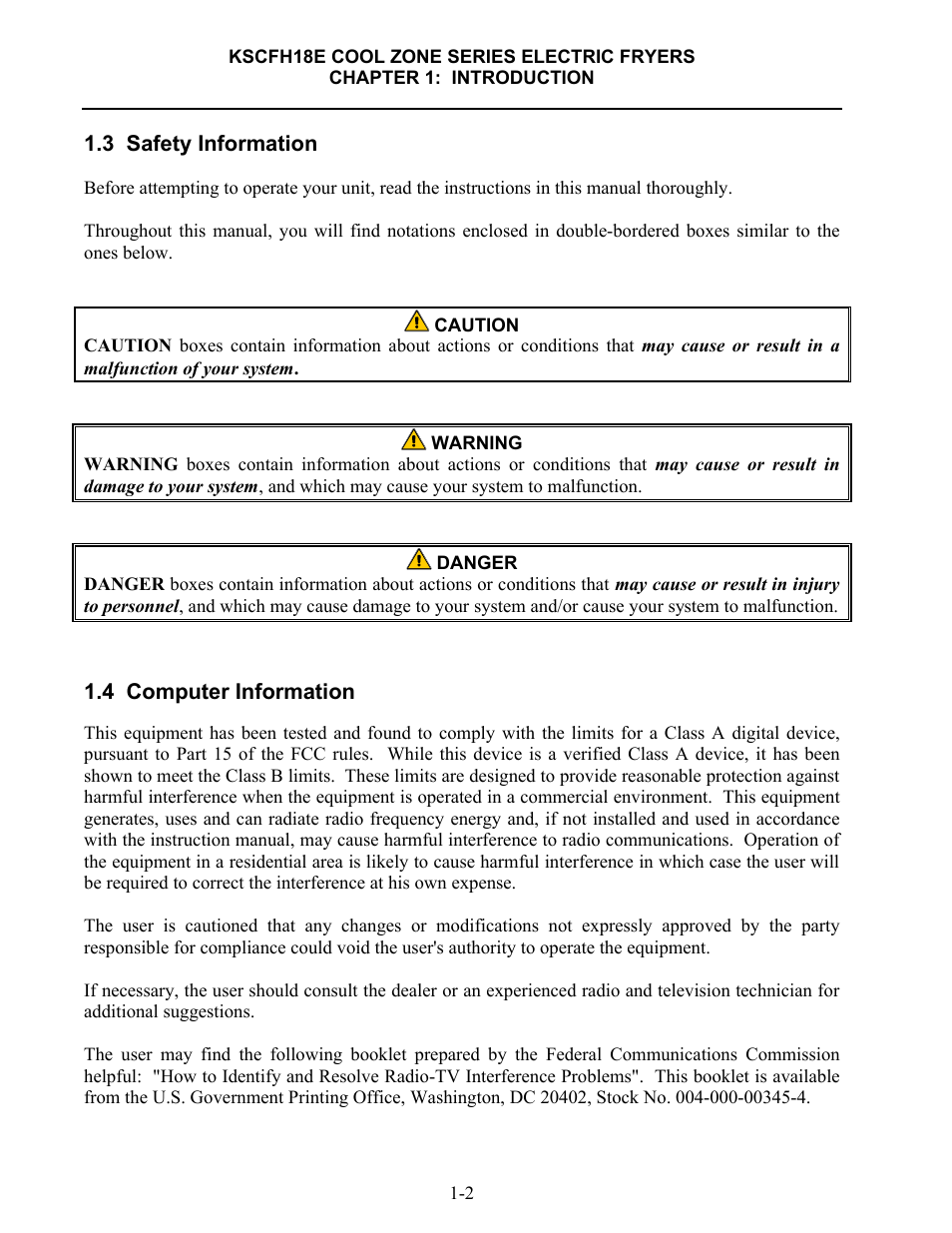 3 safety information, 4 computer information | Frymaster FLYMASTER KSCFH18E User Manual | Page 6 / 58