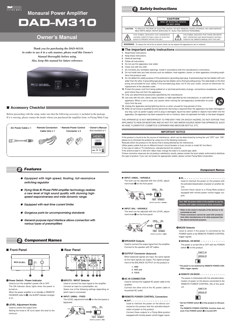 Flying Mole DADM310 User Manual | 2 pages