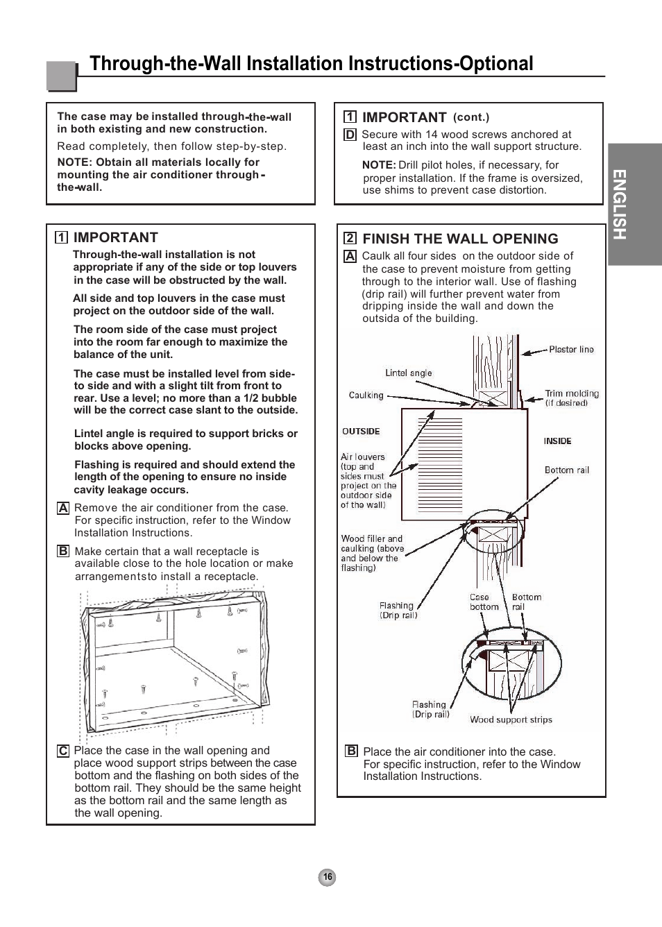 Important, Finish the wall opening | Friedrich CP06 User Manual | Page 17 / 59