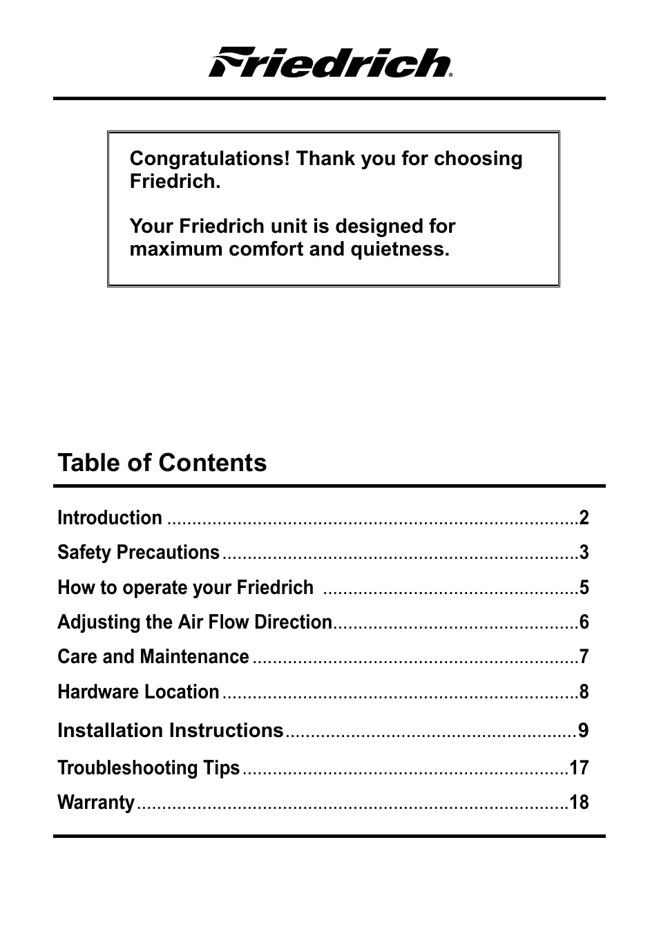 Friedrich CP06 User Manual | Page 2 / 59
