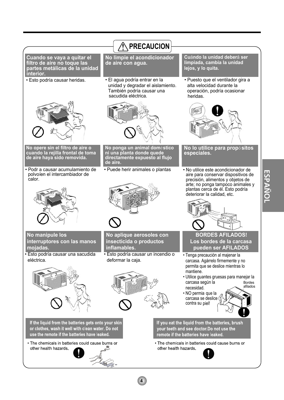 Precaucion, Español | Friedrich CP06 User Manual | Page 43 / 59