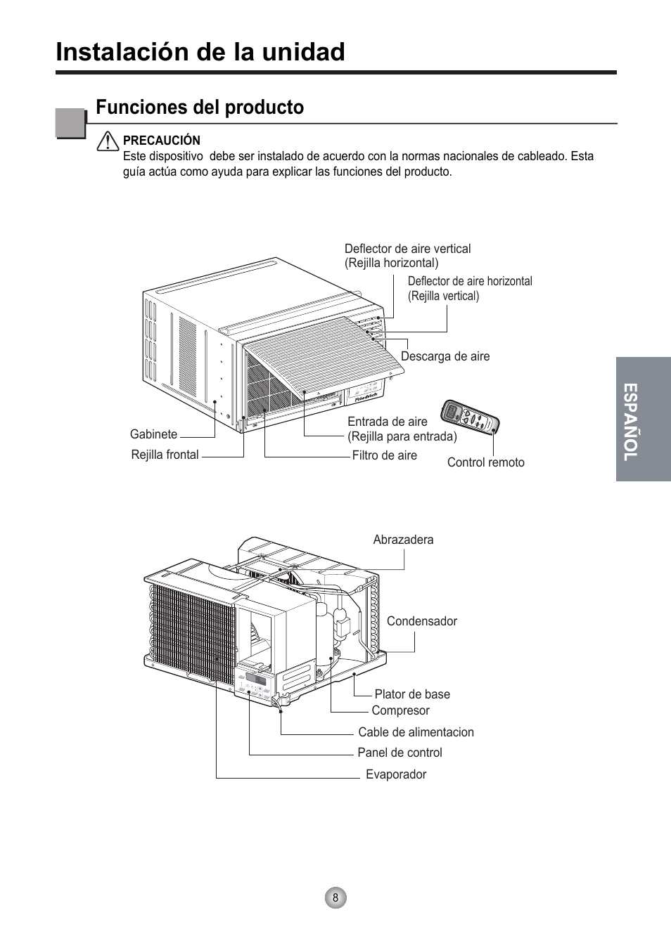 Instalación de la unidad, Funciones del producto | Friedrich CP06 User Manual | Page 47 / 59