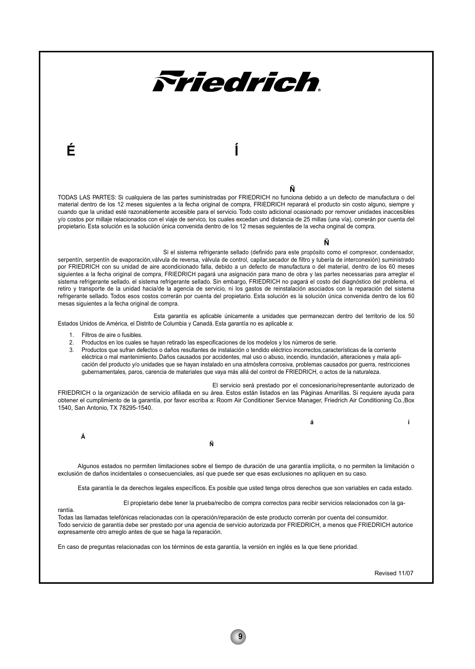 Friedrich air conditioning co | Friedrich CP06 User Manual | Page 58 / 59