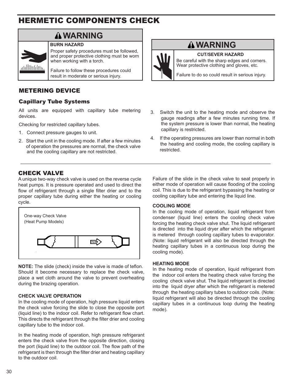 Warning, Hermetic components check, Metering device | Friedrich 9 User Manual | Page 32 / 56