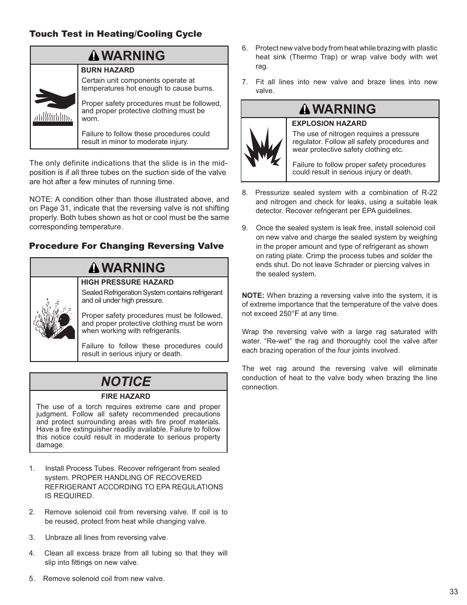 Notice, Warning | Friedrich 9 User Manual | Page 35 / 56